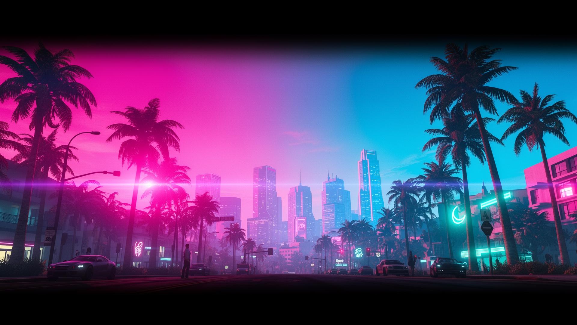Grand Theft Auto VI — Vice City skyline at dusk